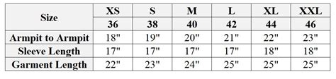 Sofia cashmere size chart